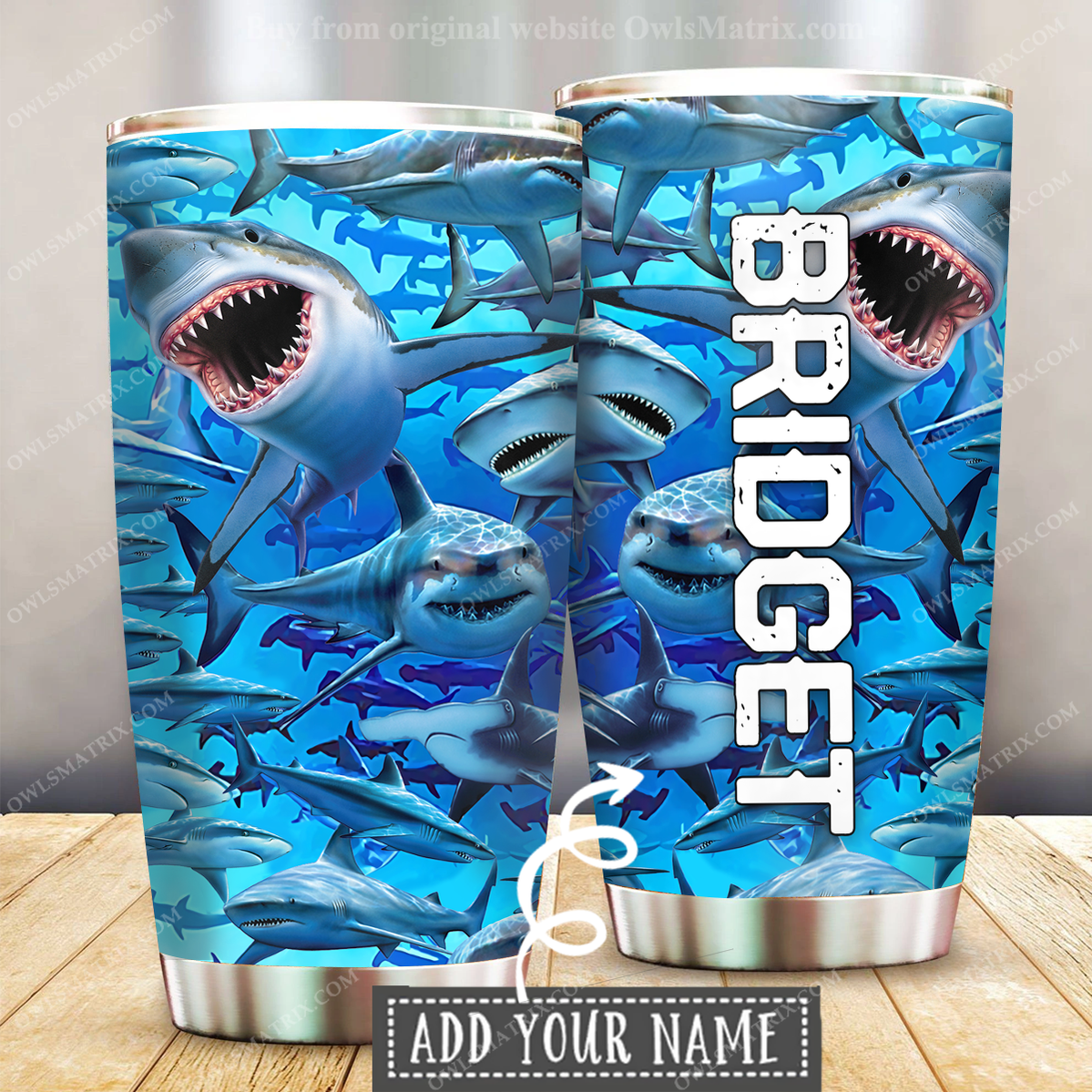 Shark Loves Ocean Custom Name Stainless Steel Tumbler Travel Customize Name, Text, Number, Image