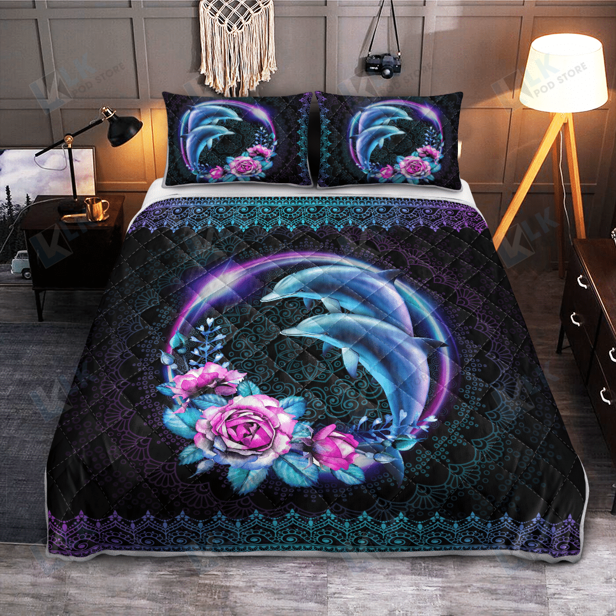 DOLPHIN Quilt Bedding Set Rainbow Love | Quilt, 2 Pillow covers, Comforter, Bed Sheet Set