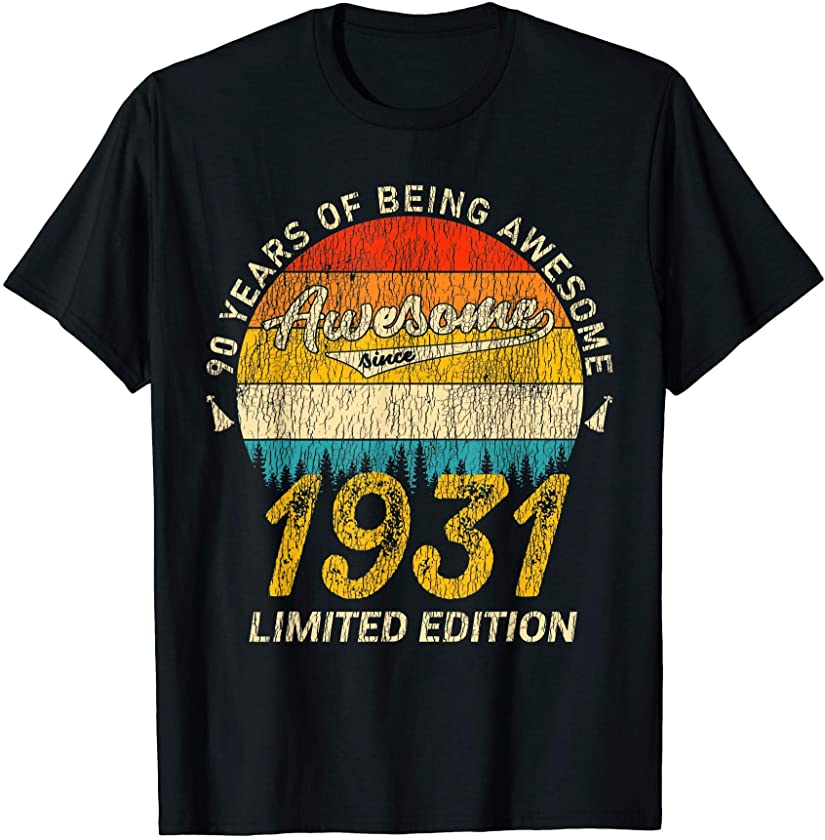 90 Year Old Bday Awesome Since 1931 – Vintage 90th Birthday T-Shirt