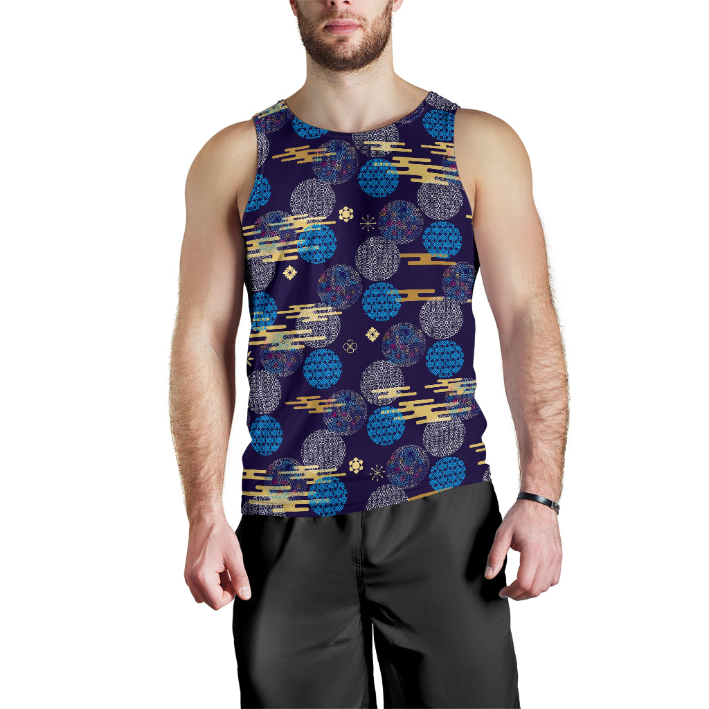 Blue Japanese Pattern Cloud Wave Flower Men Tank Top