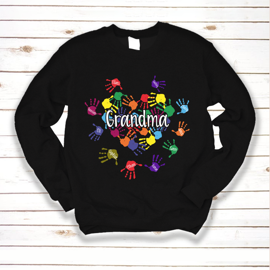 Grandma And Grandkids Heart Colorful Hands Art Sweatshirt