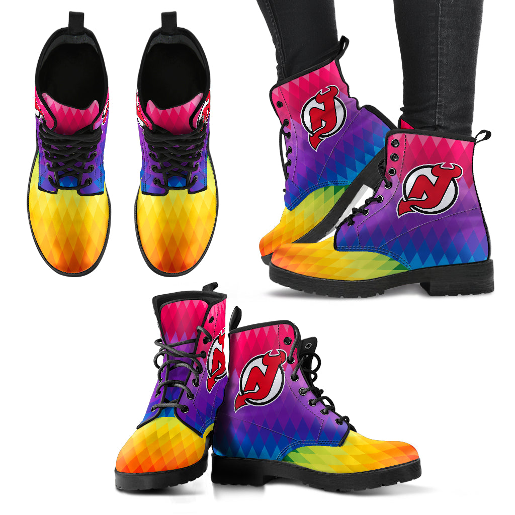 Multicolor Zig Zag Lovely Background Nice Logo New Jersey Devils Boots