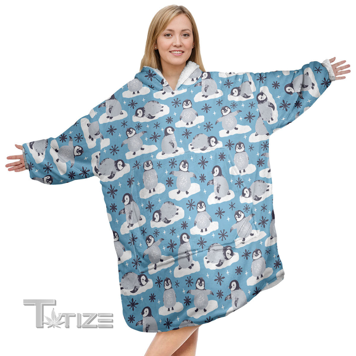 Penguin Snow Lovely Pattern Style Christmas Oodie Oversized Hoodie Blanket