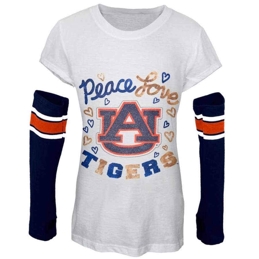 Auburn Tigers – Peace Glitter Logo Youth Long Sleeve w/Detached Sleeves