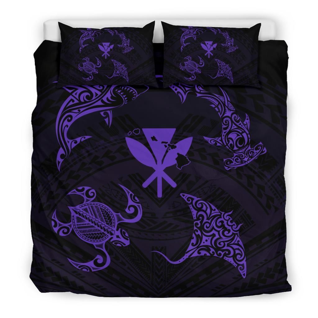 Alohawaii Bedding Set – Cover And Pillow Cases Polynesian Turtle Hammerhead Shark Ray Kanaka Hawaii Circle Purple – Ah – J5