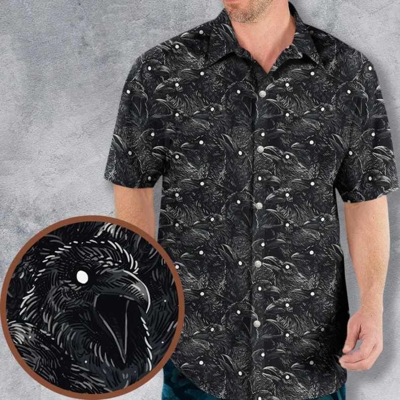 Black Raven Pattern Hawaiian Shirt