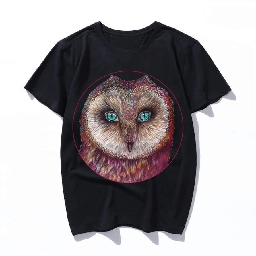 rainbow feathered barn owl Women T-shirts artistic oil painting Harajuku aesthetic Ullzang oversized t shirt korean clothes