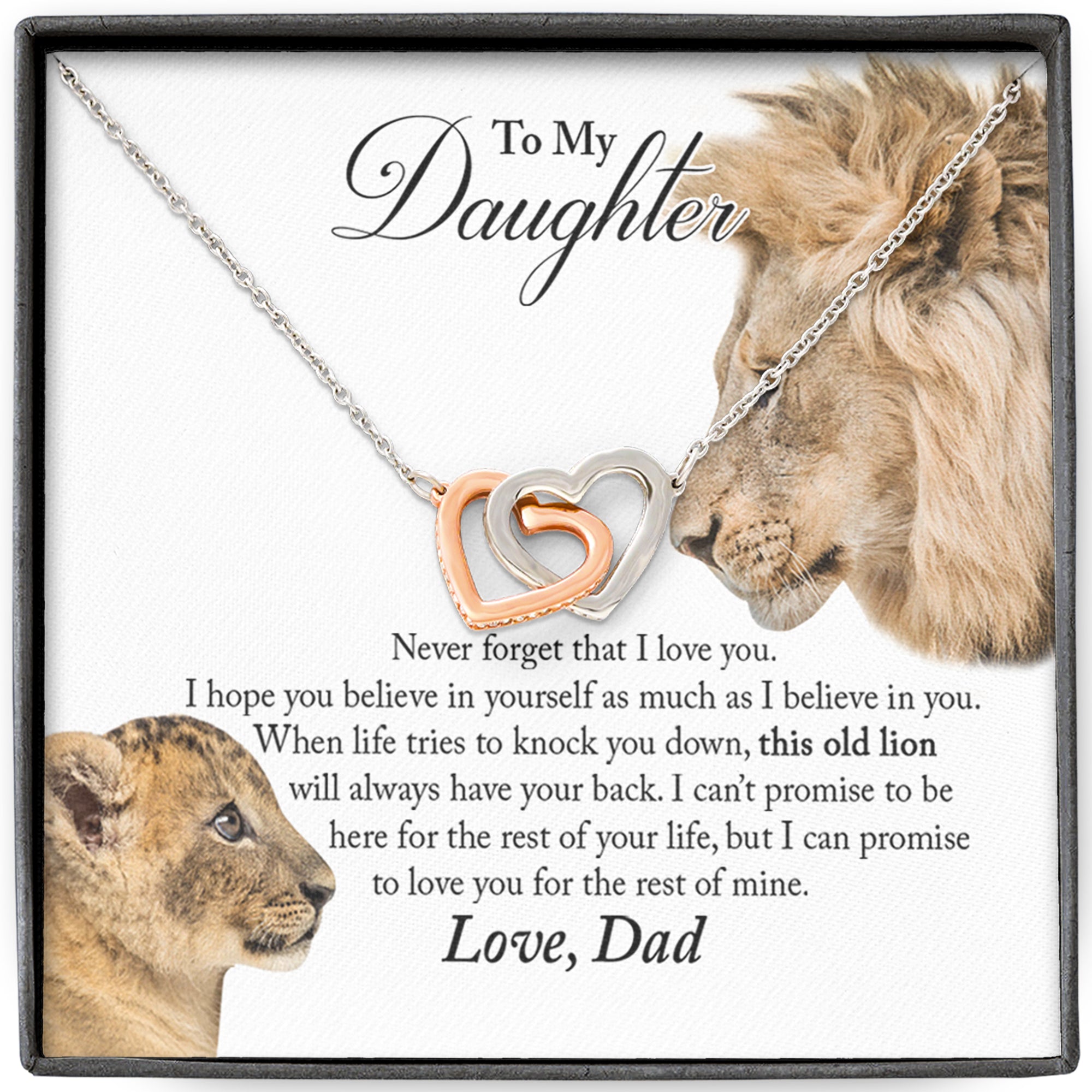 This Old Lion Will Always Have Your Back – Sterling Silver My Daughter Interlocking Heart Necklace