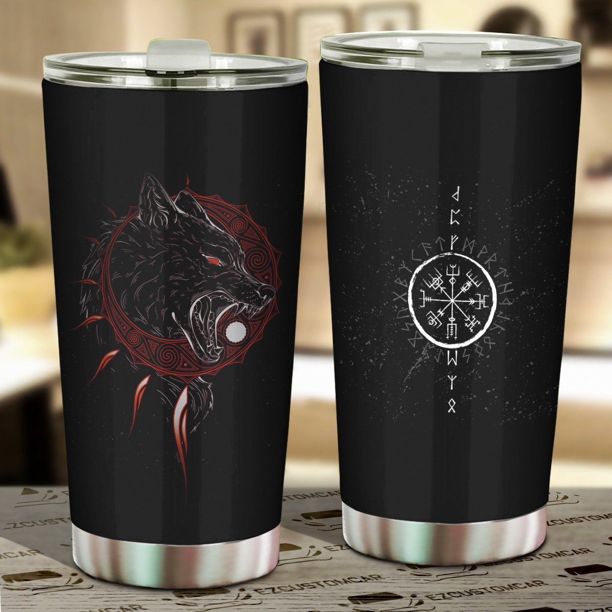 Red Eyed Wolf Car Tumbler Cup Custom Animal Car Accessories