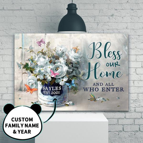 [Custom Family Name & Amp; Year] Butterfly Bless Our Home Horizontal Canvas