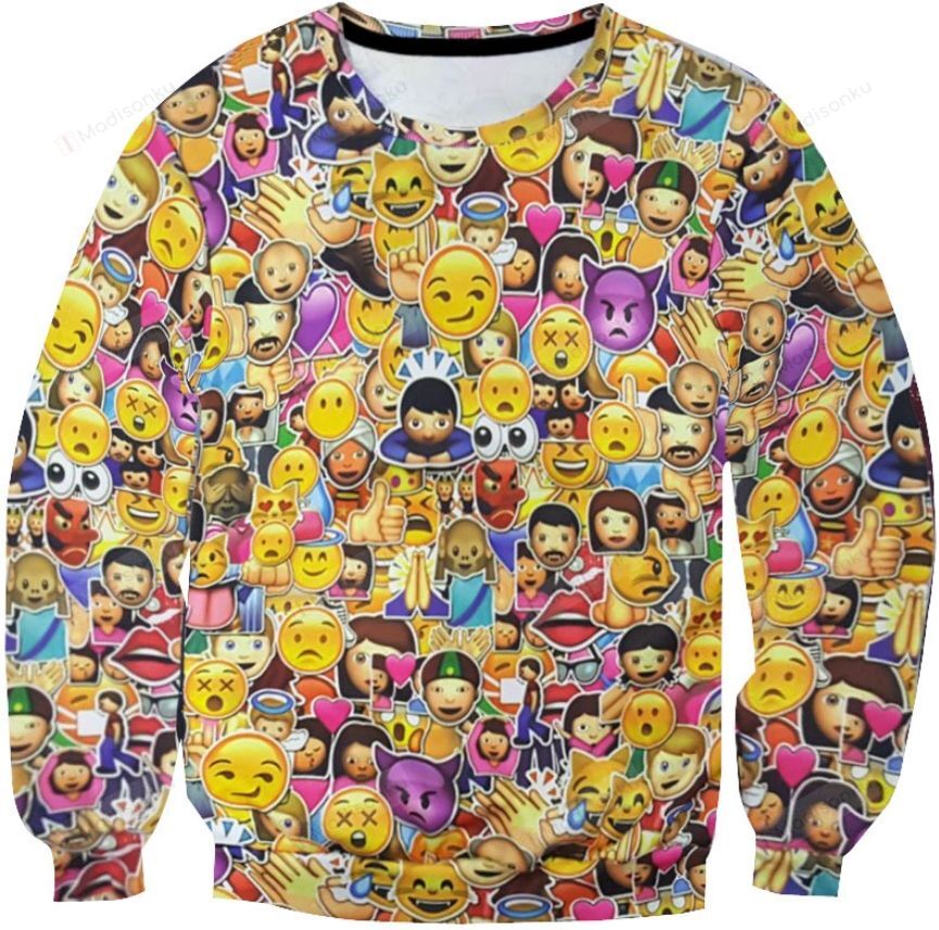 Whatsapp Emoticons Ugly Christmas Sweater, All Over Print Sweatshirt