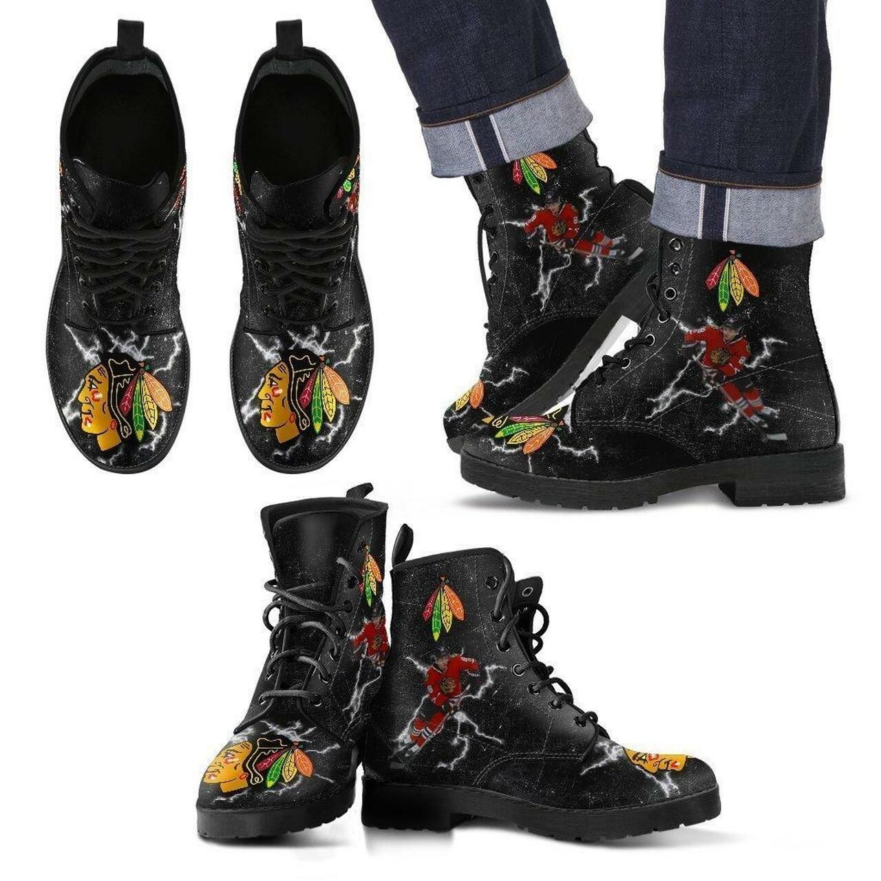 Chicago Blackhawks Leather Boots Fashion Women Boots Shoes Shoes5263