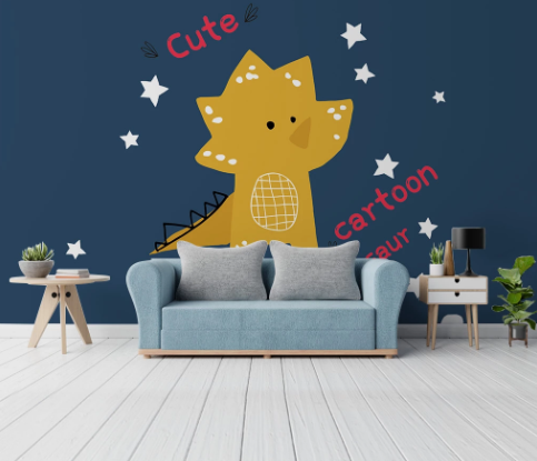 3D Cartoon Animal Dinosaur Yellow Wall Mural Wallpaper Lqh 17