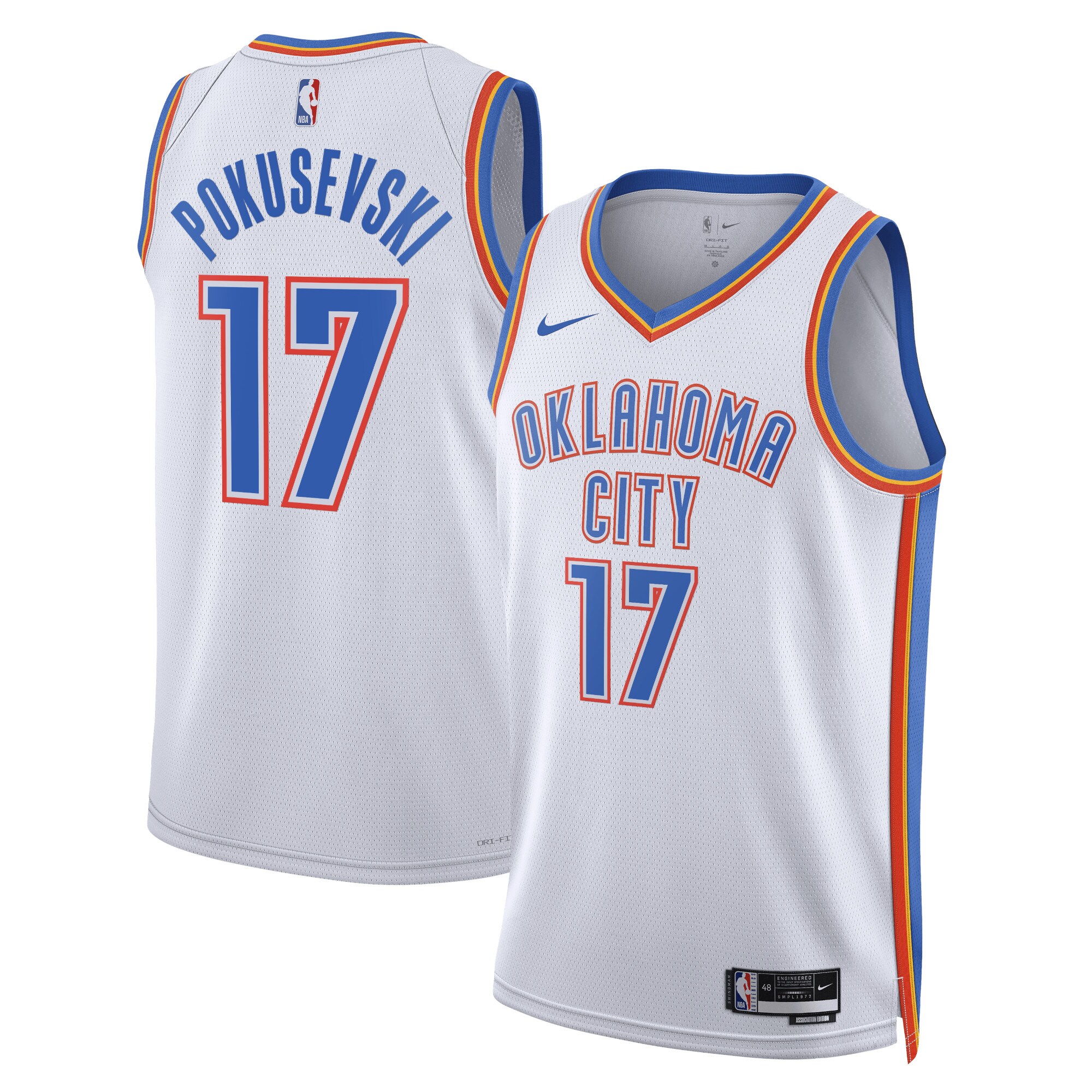 Oklahoma City Thunder Association Edition Swingman Jersey – White – Aleksej Pokusevski – Unisex