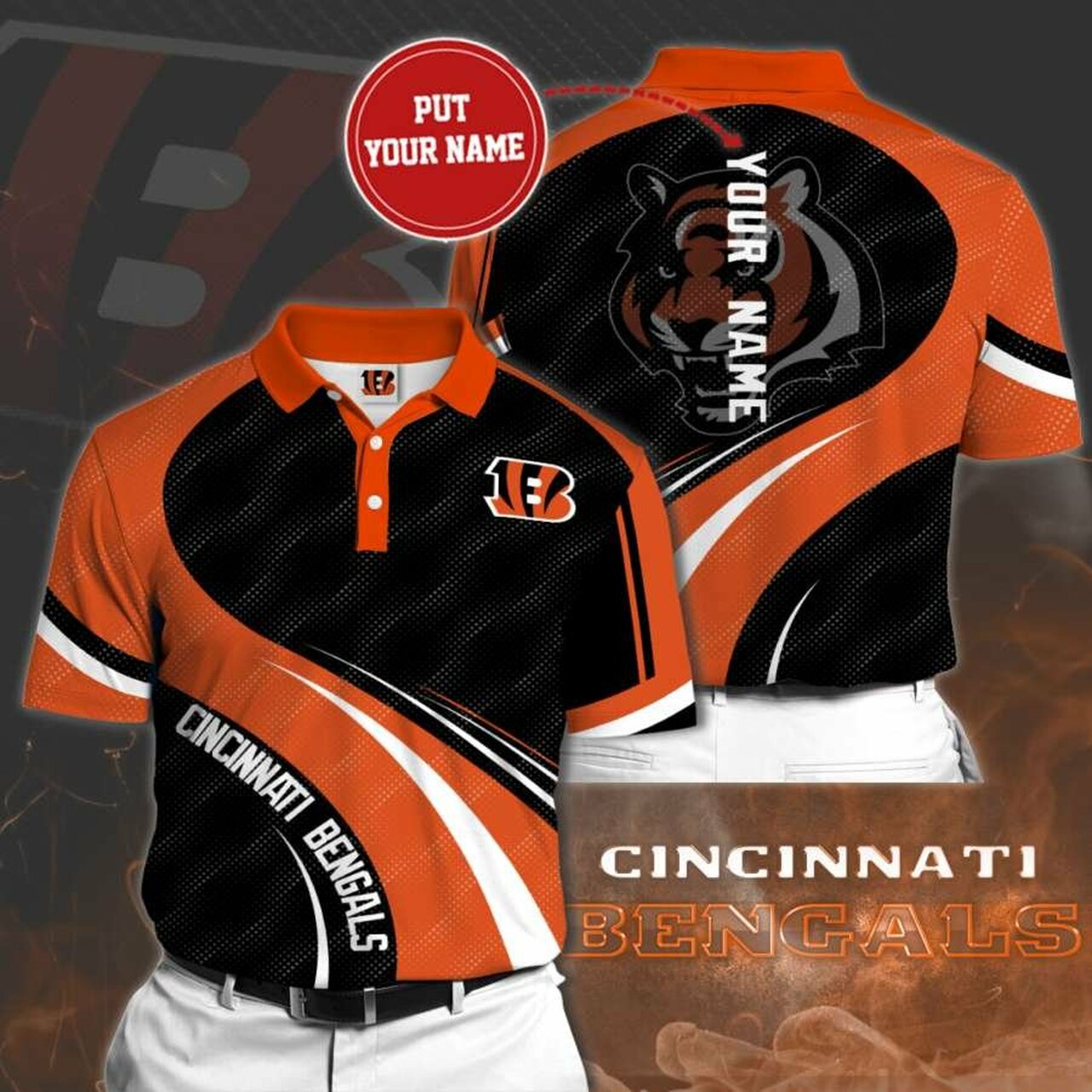 Personalized Cincinnati Bengals No76 Polo Shirt, 3D All Over Print Model 8493