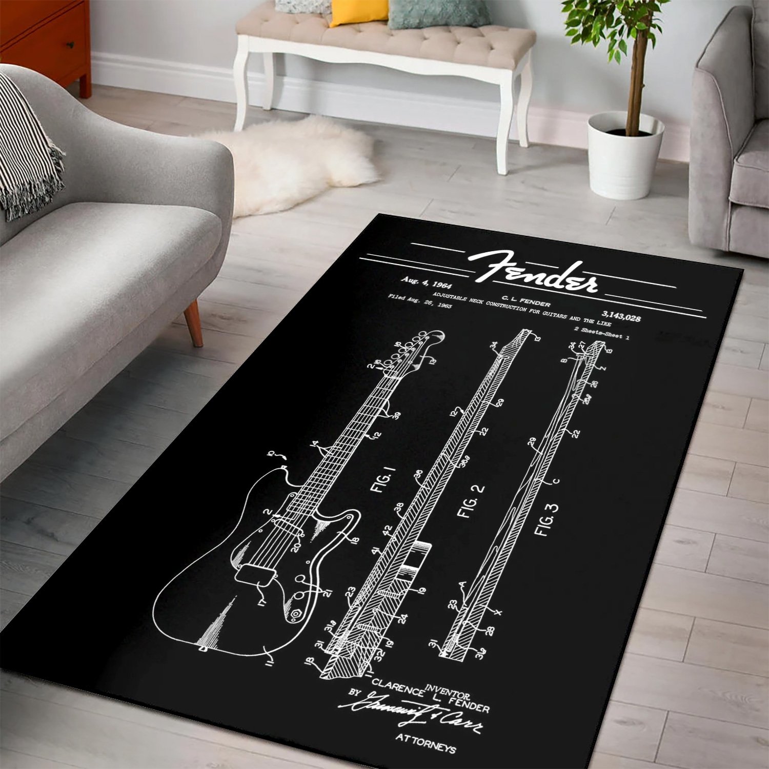 Fender Neck Patent  Instrument Area Rug,  Living room and bedroom Rug,  Halloween Gift