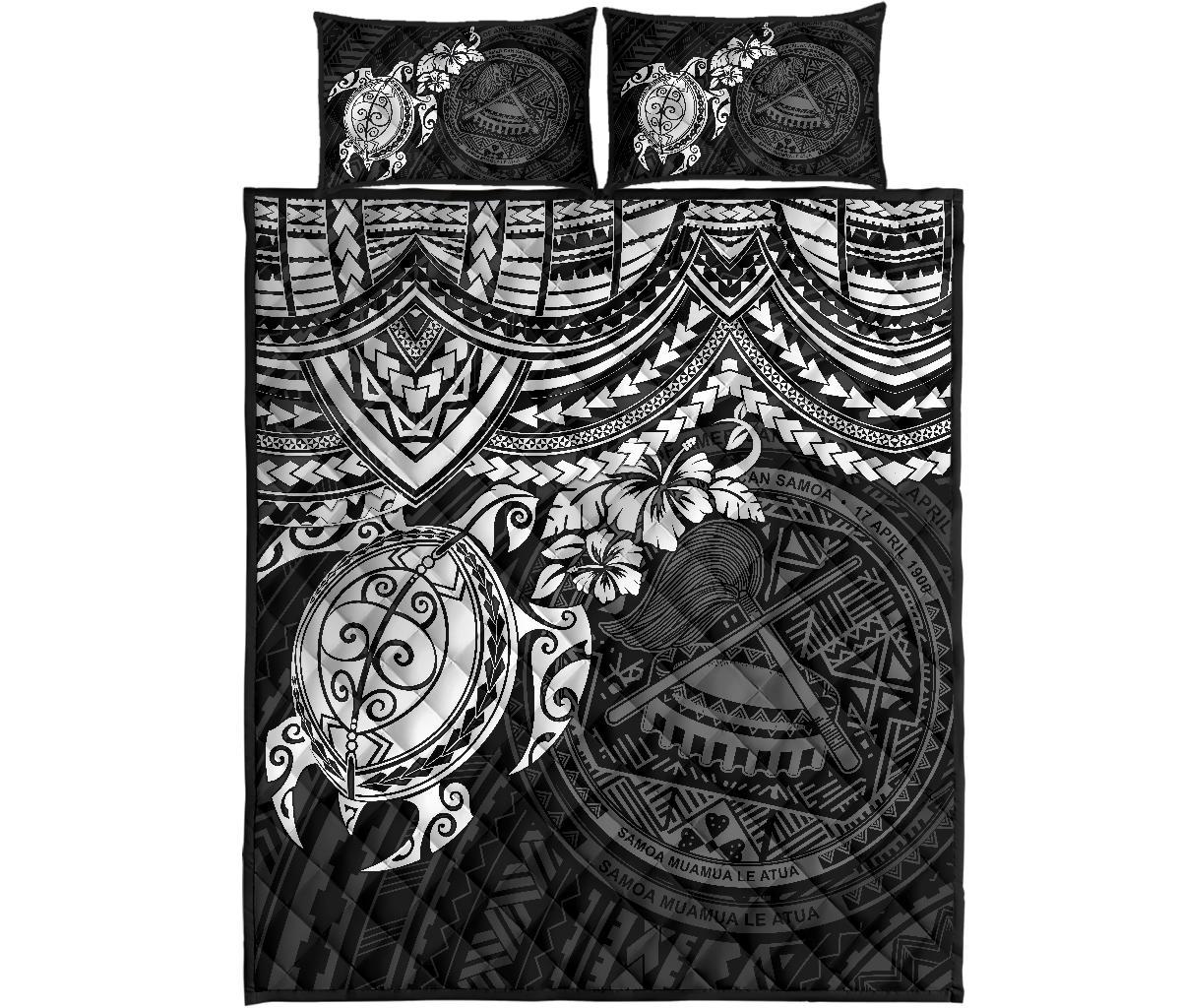 American Samoa Polynesian Quilt Bed Set – American Samoa Seal & White Turtle Hibiscus – BN15