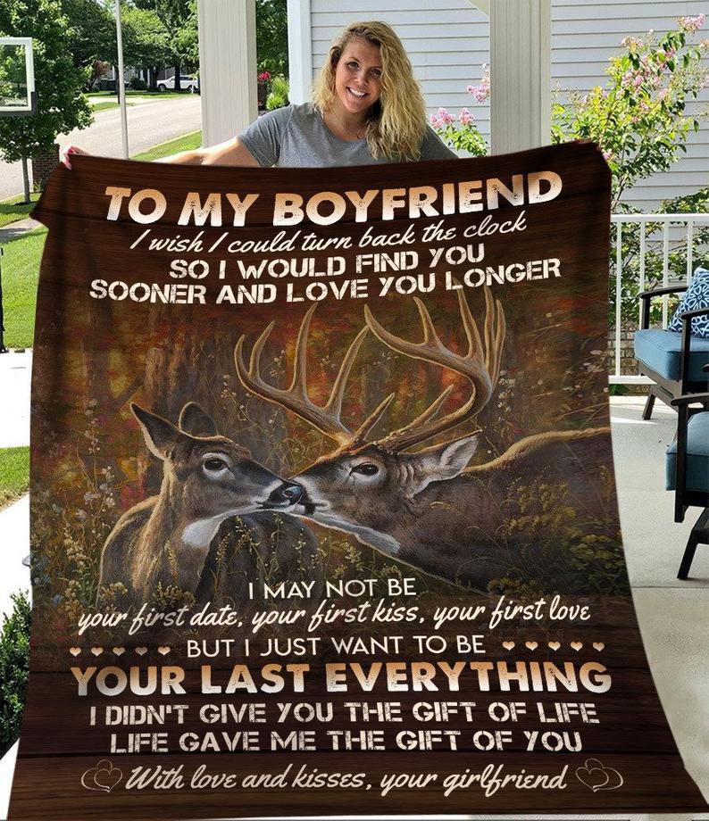 Valentine Gift For Boyfriend, Valentine Day Gift For Him, Couple Deer To My Boyfriend Fleece Blanket