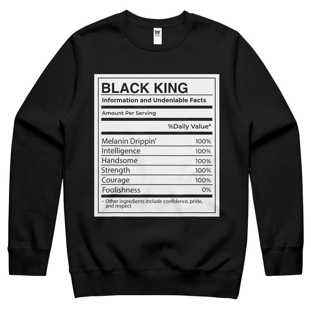 Nutritional Facts Shirt, Nutritional Facts Crewneck Sweatshirt, Black King Nutrition Facts Shirt, Black King Nutritional Information Facts Melanin Meme Crewneck Sweatshirt