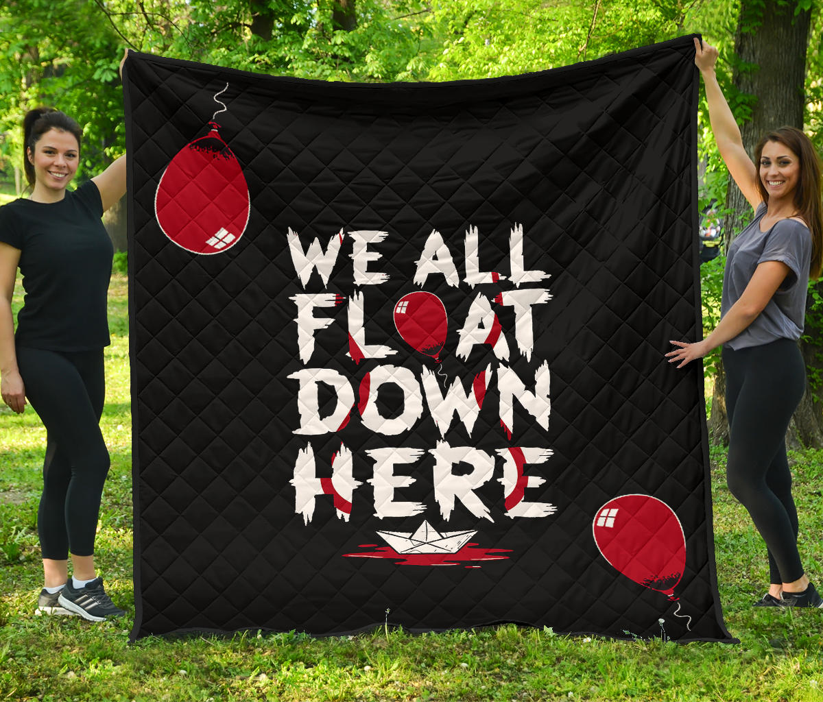 Halloween Premium Quilt – We All Float Down Here It Red Balloon Quilt Blanket