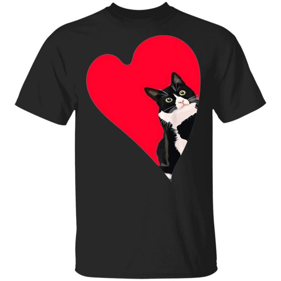 Tuxedo Cat Valentine Heart for Kitten and Animal Lovers T-Shirt