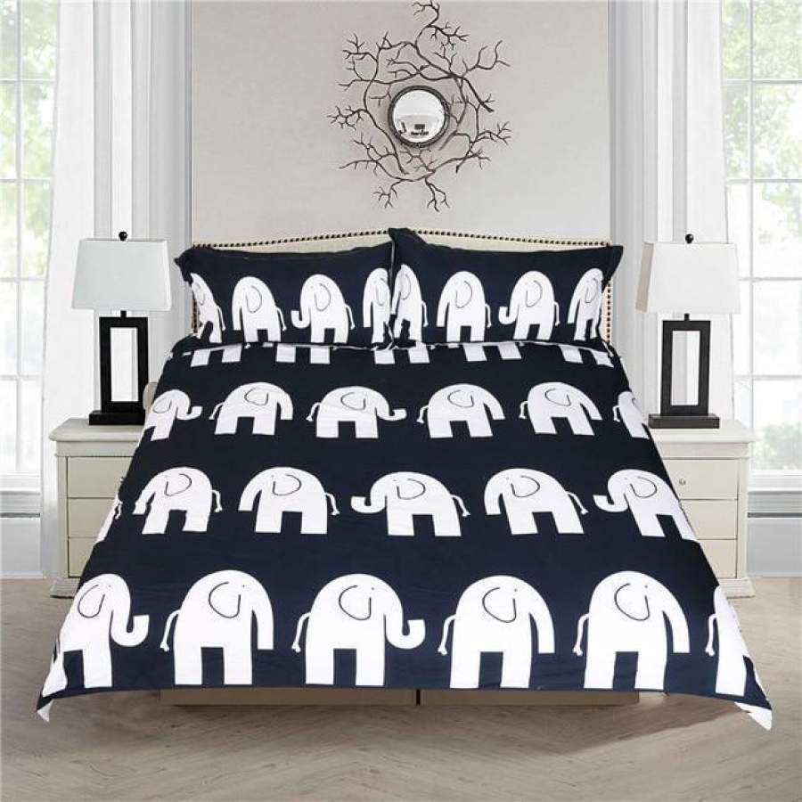 Cartoon For Kids Elephant Printed Et Gray And Blue Microfiber Classic Bedclothes 3D Customize Bedding Set Duvet Cover Set Bedroom Set Bedlinen