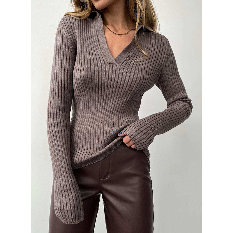 Women Sexy V Neck Long Sleeve Turndown Knitted Cardigan Sweater 2022 Autumn New Lapel Slim Slimming Tops Ladies Hollow Buttons alx