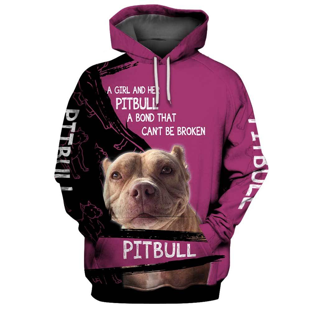 A Girl And Her Pitbull Dog 3D Hoodie And Unisex Tee Full Printing