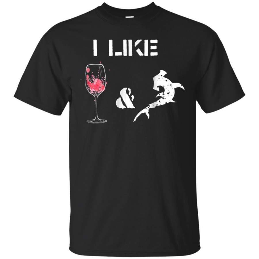 AGR I Like Wine And Shark Funny Sea Animal Lover T Shirt Drinker Jaq T-shirt