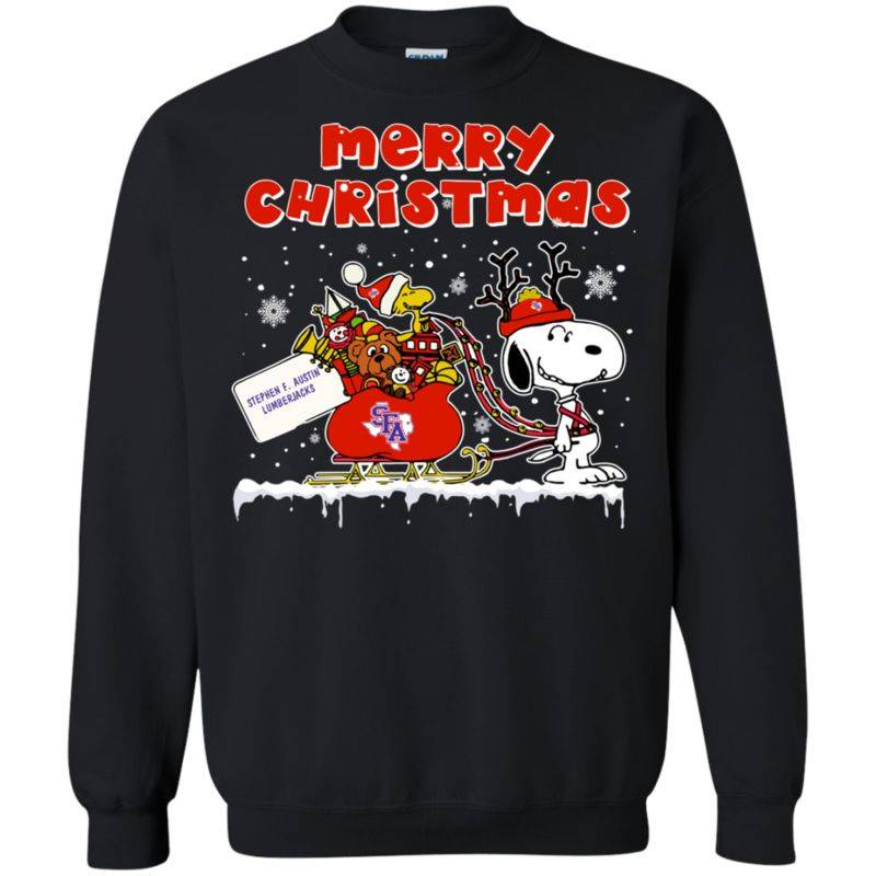 Stephen F Austin Lumberjacks Ugly Christmas Sweaters Merry Christmas Snoopy With Sleigh Hoodies Sweatshirts