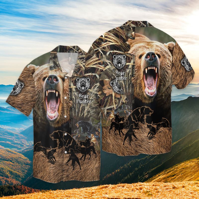 Bear Hunter Fiercing Bear Hunting 3D Full Print Hawaiian Shirt