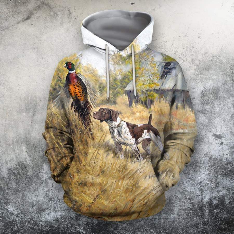 3D All Over Print Hunting Dog Pheasant Shirts Hoodie MP