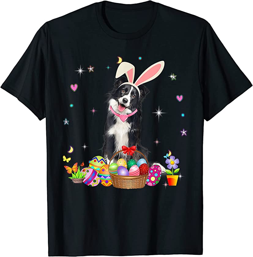 Cute Border Collie Easter Day Bunny Eggs Easter Womens T-Shirt