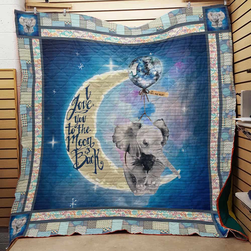 Elephant With Moon  I Love You To The Moon And Back  Quilt Blanket