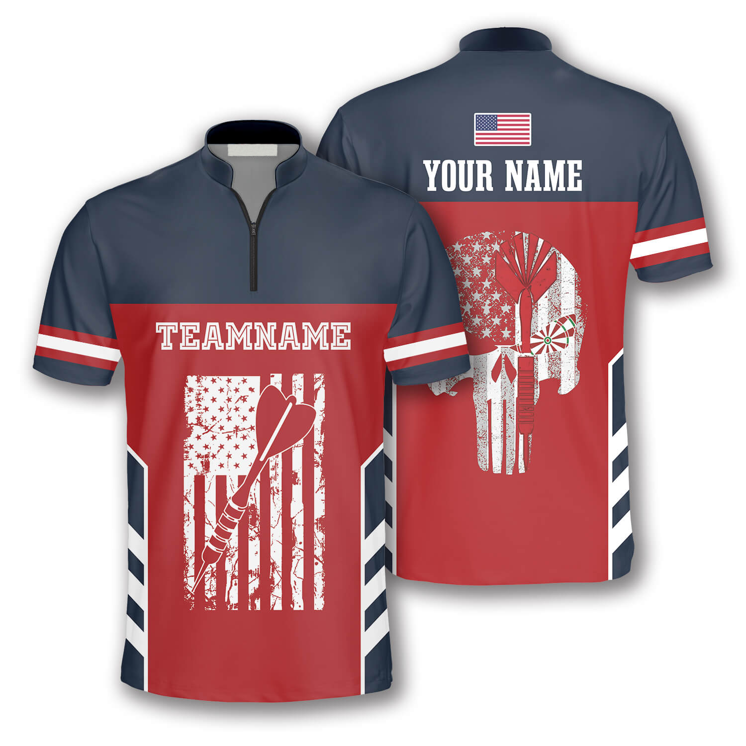 Skull American Flag Red Blue Custom Darts Jerseys For Men, Dart Shirt, Flag American Shirt