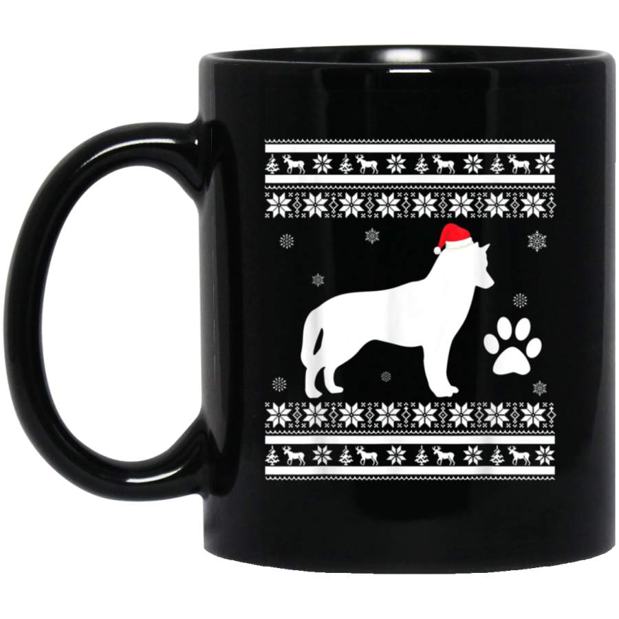 Siberian Husky Christmas Ugly Sweater Pajamas Xmas Family  11 oz 15 oz Mug Black