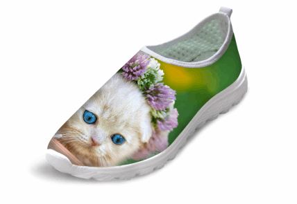 3D Cute Cat Print Flat Air Mesh Shoes