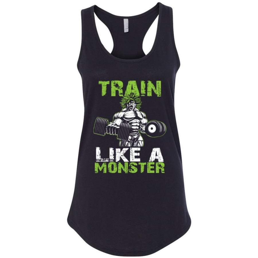 Train Like A Monster White Gym / Workout Ladies Racerback Tank Top