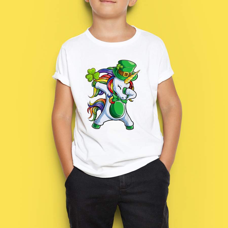 Kids Dabbing Unicorn St Patricks Day T Shirt Lepricorn Boys Girls Kids Youth T-shirt