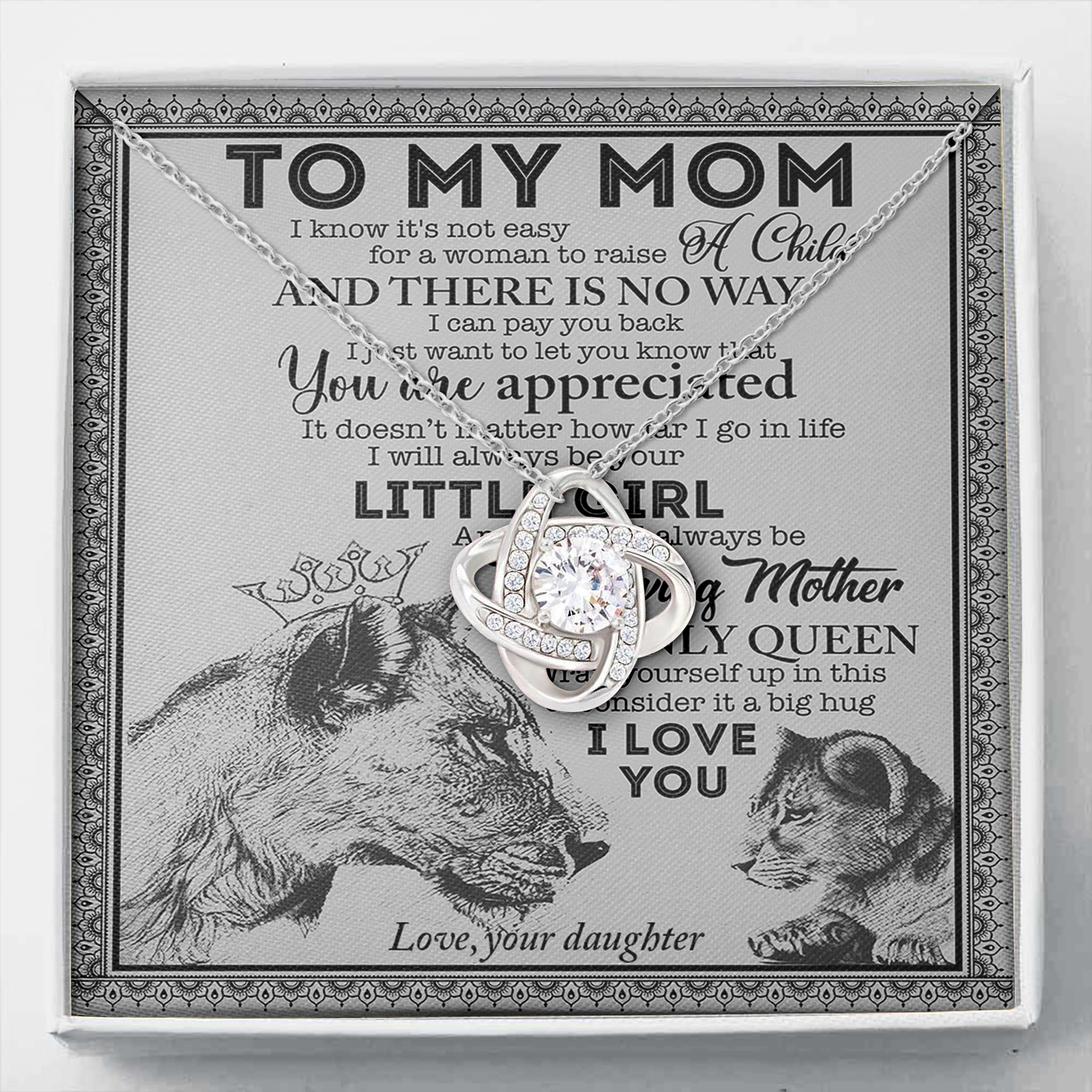 To My Mom, Lion Queen, My Only Queen To My Mother Necklace Gift To Mother Mom For Christmas Birthday Mother’S Day, Custom Message Card To Mom