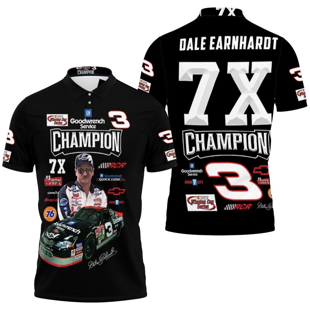 Dale Earnhardt Champion 7X Chevrolet Racing Car Signed For Fan 3D Polo Shirt