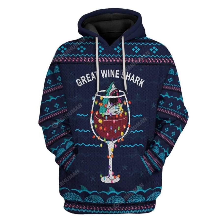 Ugly Christmas Great Wine Shark Custom Tshirt Hoodies Apparel