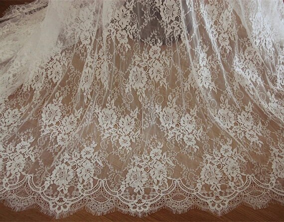 3 yards Chantilly Lace Fabric Bridal Lace Fabric French Wedding Lace Fabric With Eyelash Scalloped Border alx