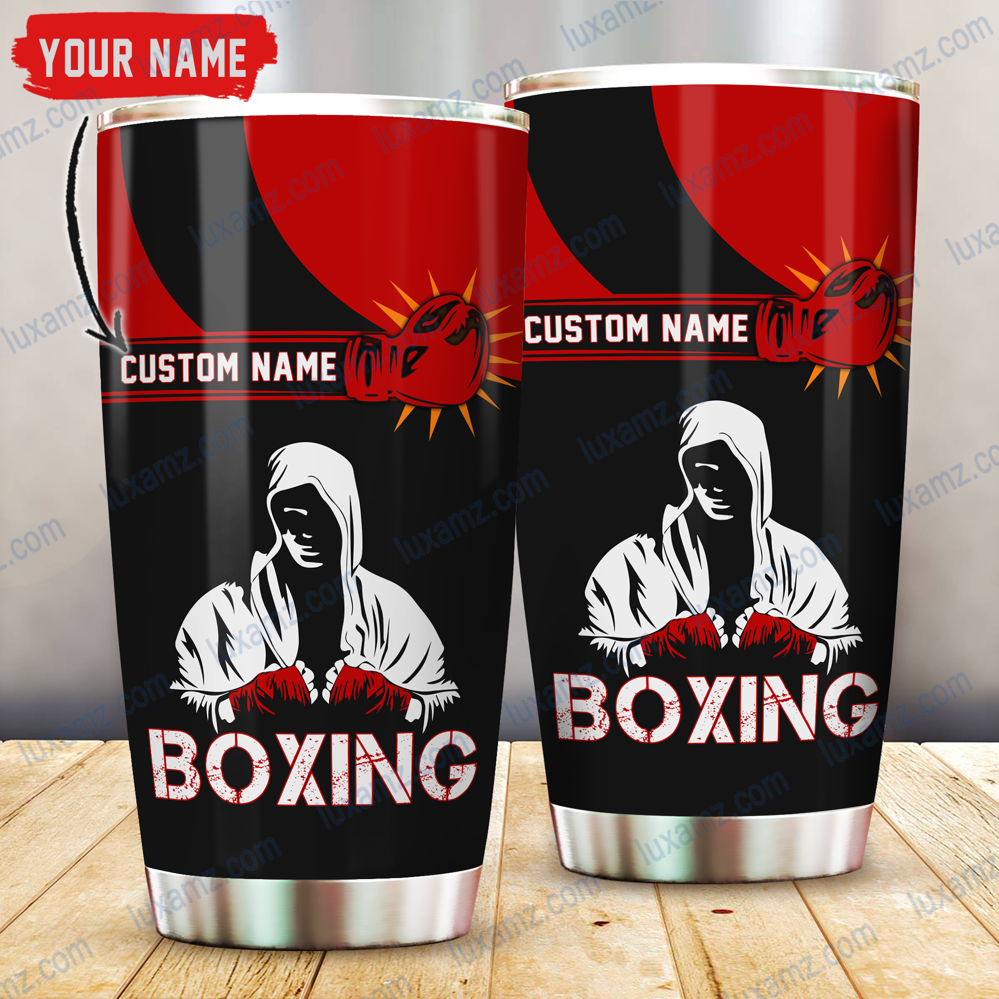 Boxing 3D Custom Name Red and Black Tumbler All Over Print