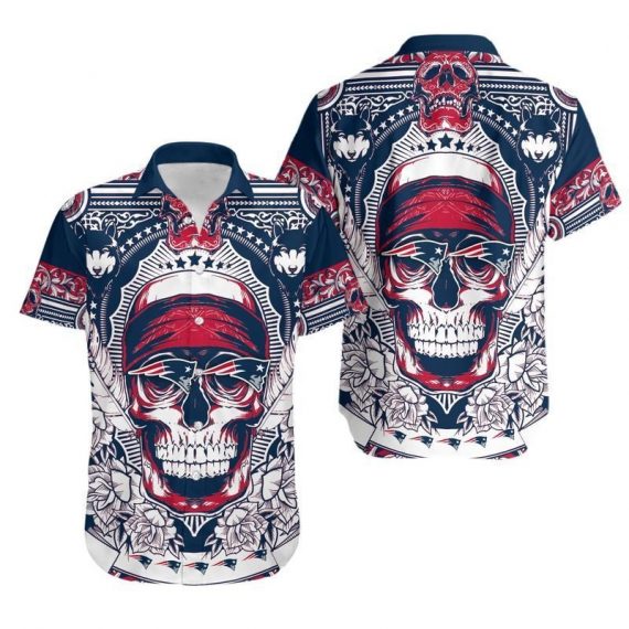 Gift For Husband Gift For Dad New England Patriots Skull Hawaiian Shirt Mh47