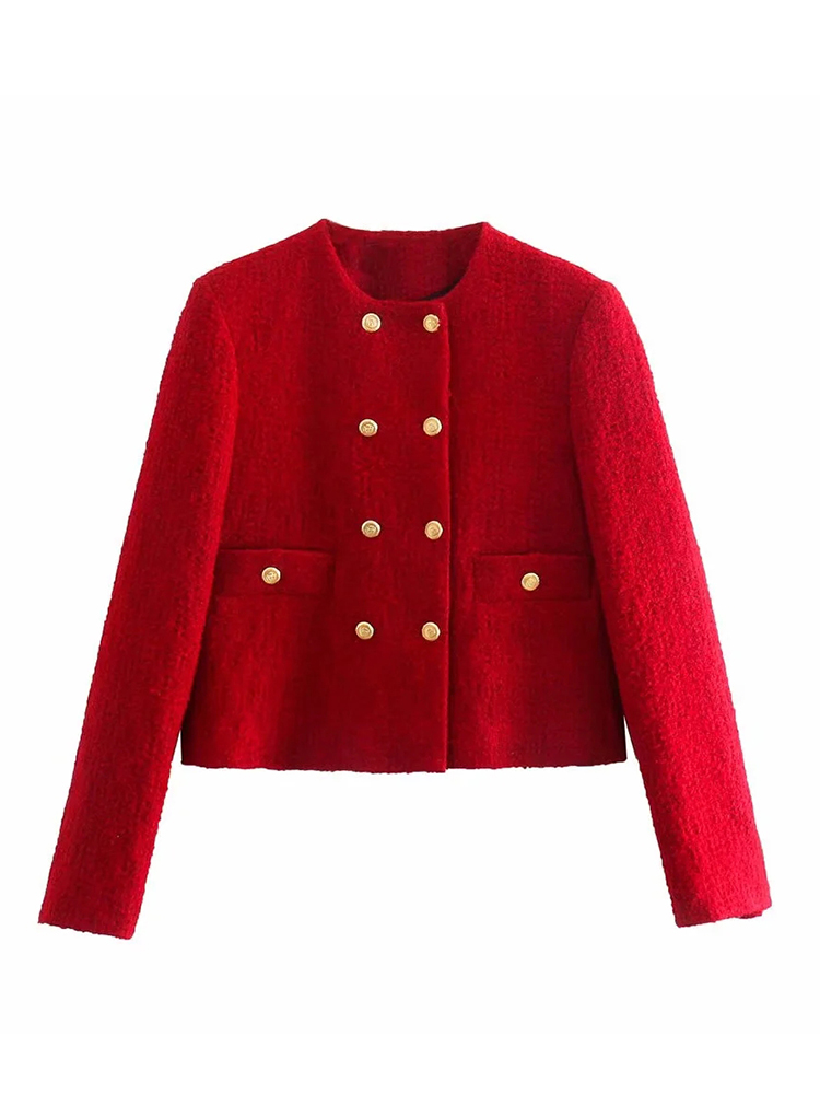 xikom 2021 Tweed Two pieces set Women red Vintage O Neck Long Sleeve Office Lady slim Blazer Coat Female Hight Waist ​skirt suit alx