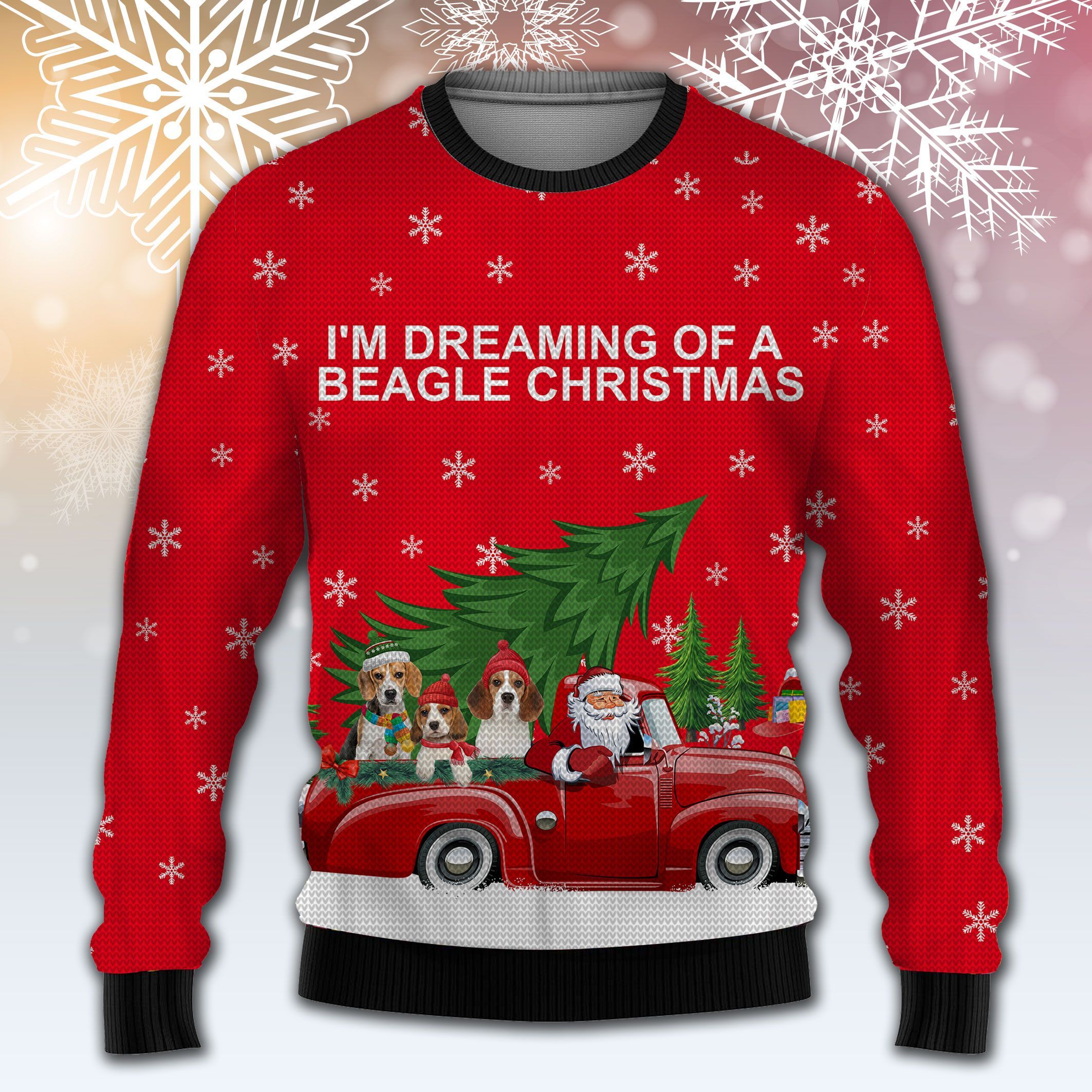 Beagle And Red Truck I’M Dreaming Of A Beagle Christmas Ugly Sweater