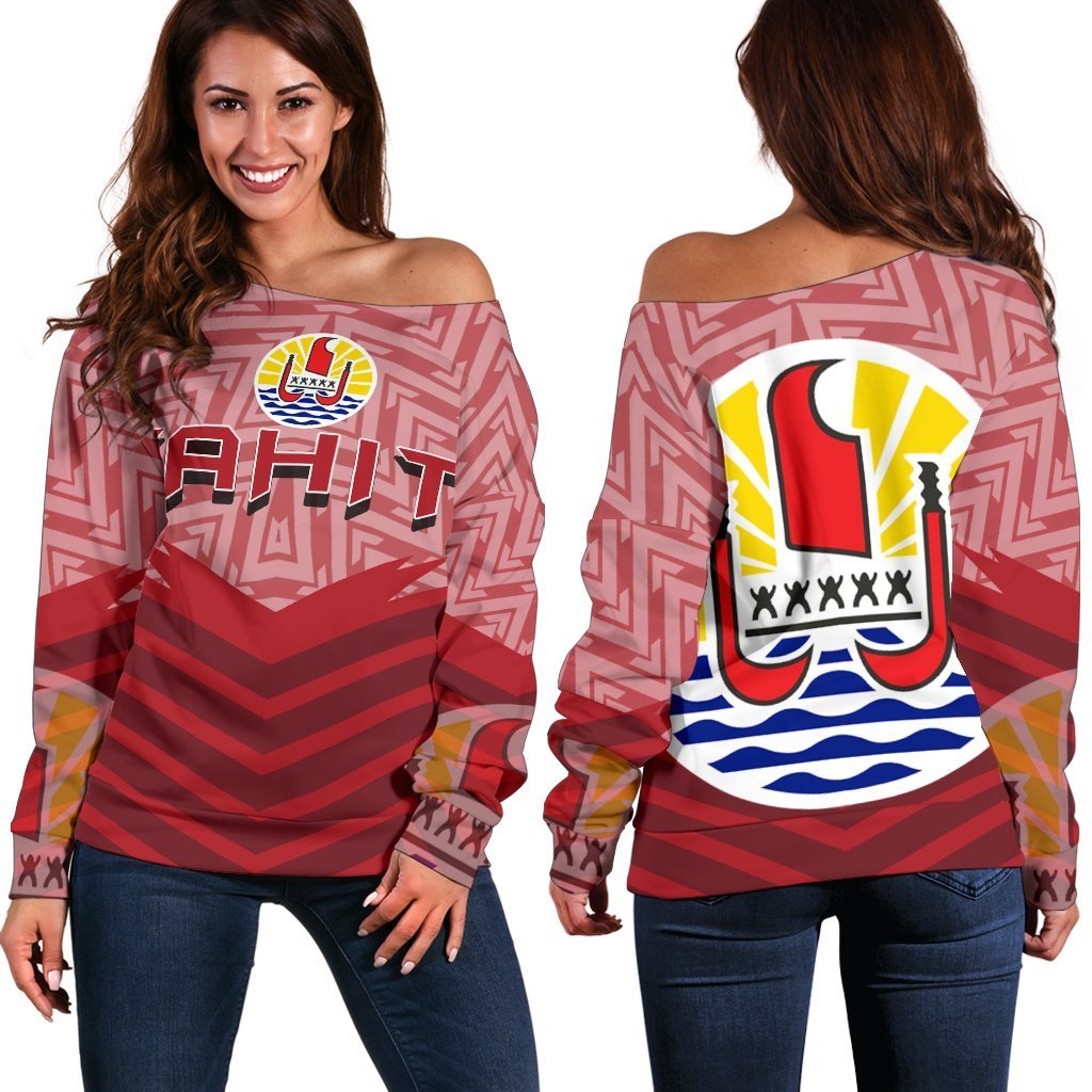 Tahiti French Polynesia Zip-Up Energy Style Shoulder Sweater