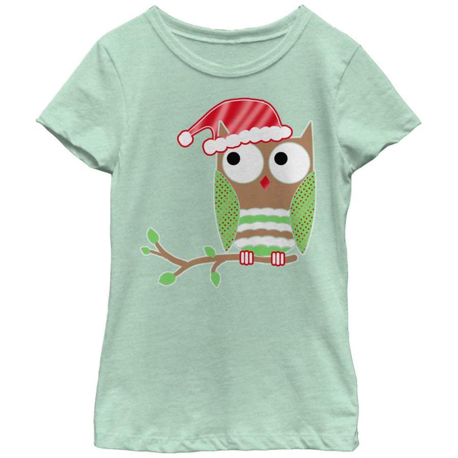 Lost Gods Girl’s Christmas Owl  T Shirt Mint