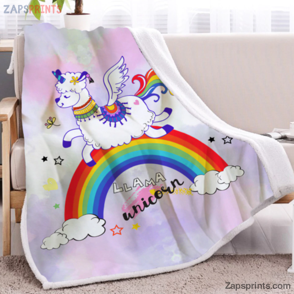 Llama Unicorn Rainbow Blanket